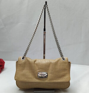 Michael Kors Tan Leather Crocodile Embossed Chain Strap Crossbody Shoulder Bag